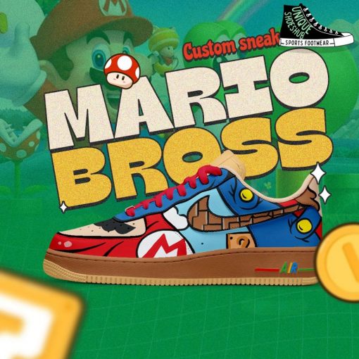 Mario Bros 2025 Air Force 1 Custom Sneakers